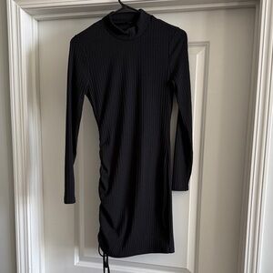 SHEIN Elegant Black Ribbed Long Sleeve Dress